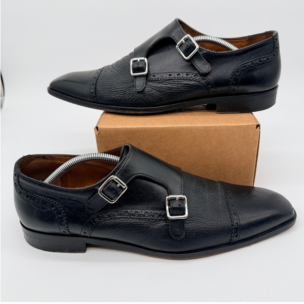 Massimo Matteo Black Double Monk Strap Leather Dress Shoes Mens 12M Italy